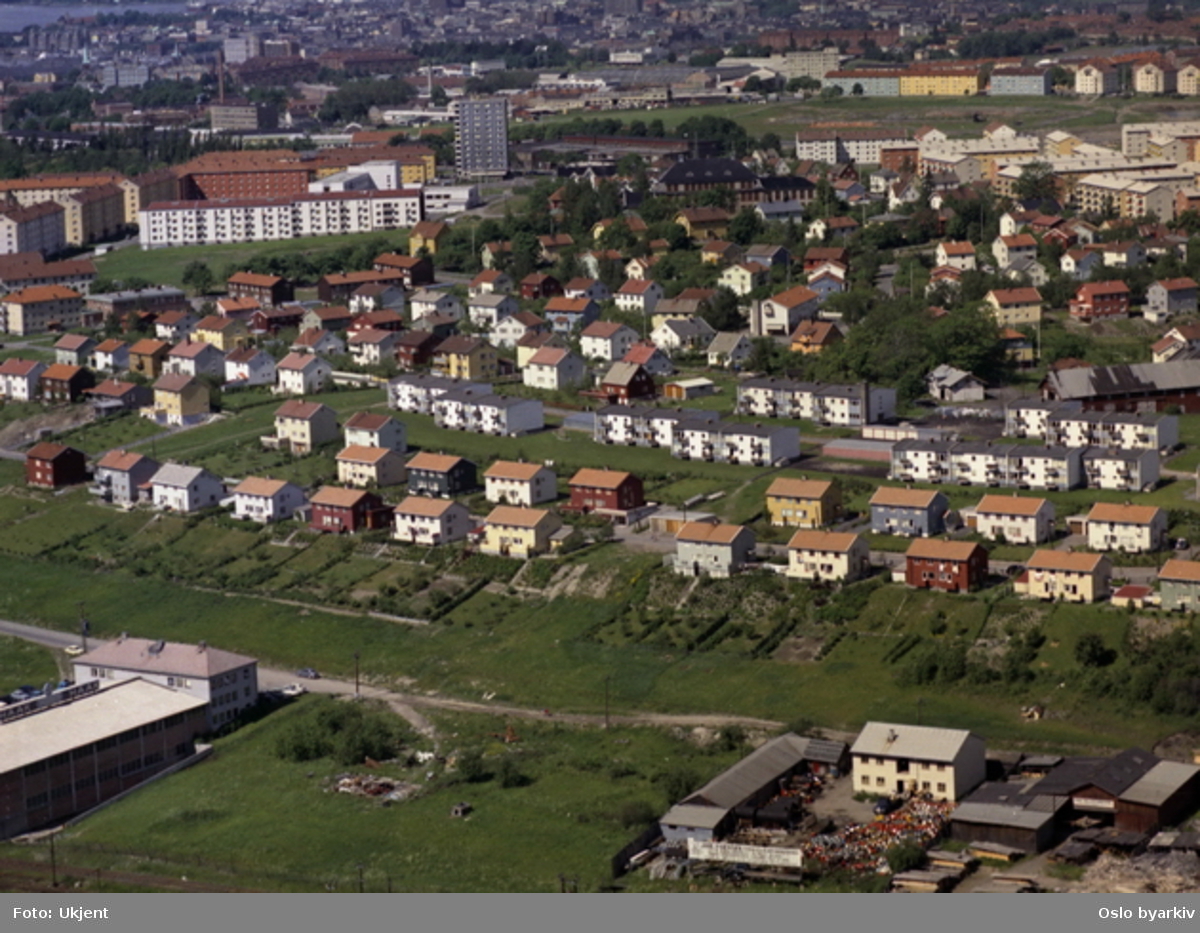 Ole Deviks vei i forgrunnen, Harald Halvorsens vei, Fjellhus hageby ...