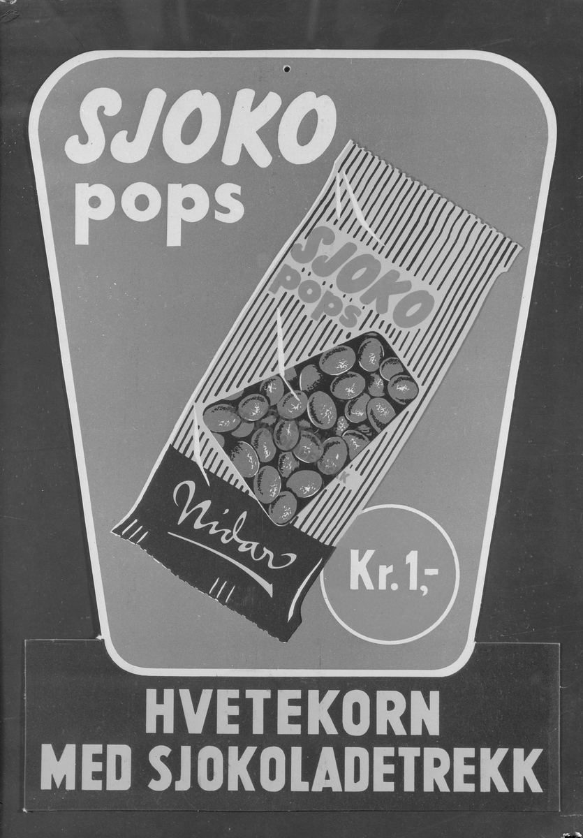 Reklameplakat for Sjoko-pops fra Nidar Chokoladefabrik A/S ...